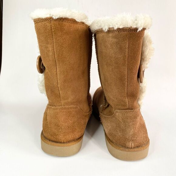 SO Sigma Chestnut Suede Leather Fur Lined Boot Button Detail Tan Cream Size 8 - Picture 5 of 9